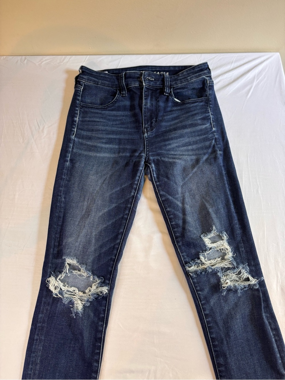 American Eagle Outfitters Dark Blue Distressed Skinny Jeans